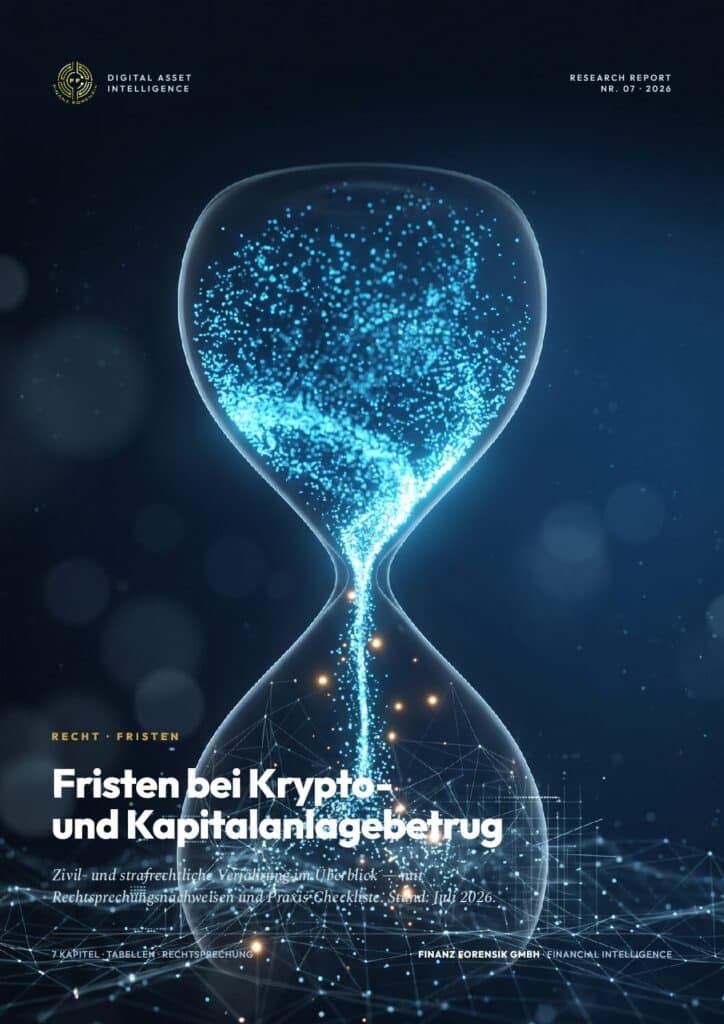 Cover image for a research report by Digital Asset Intelligence: a glowing blue particle hourglass against a dark blue background, with network lines at the base and German title text.